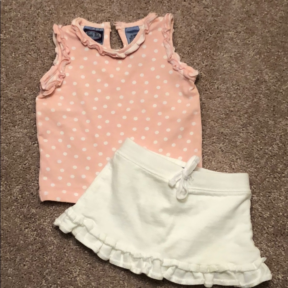 6-9 month Polka dot tank top and white skirt